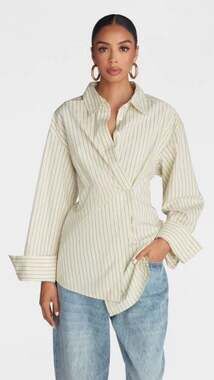 KBB by KAHLANA Women's Long Sleeve The Wrap Shirt in Yellow Striped